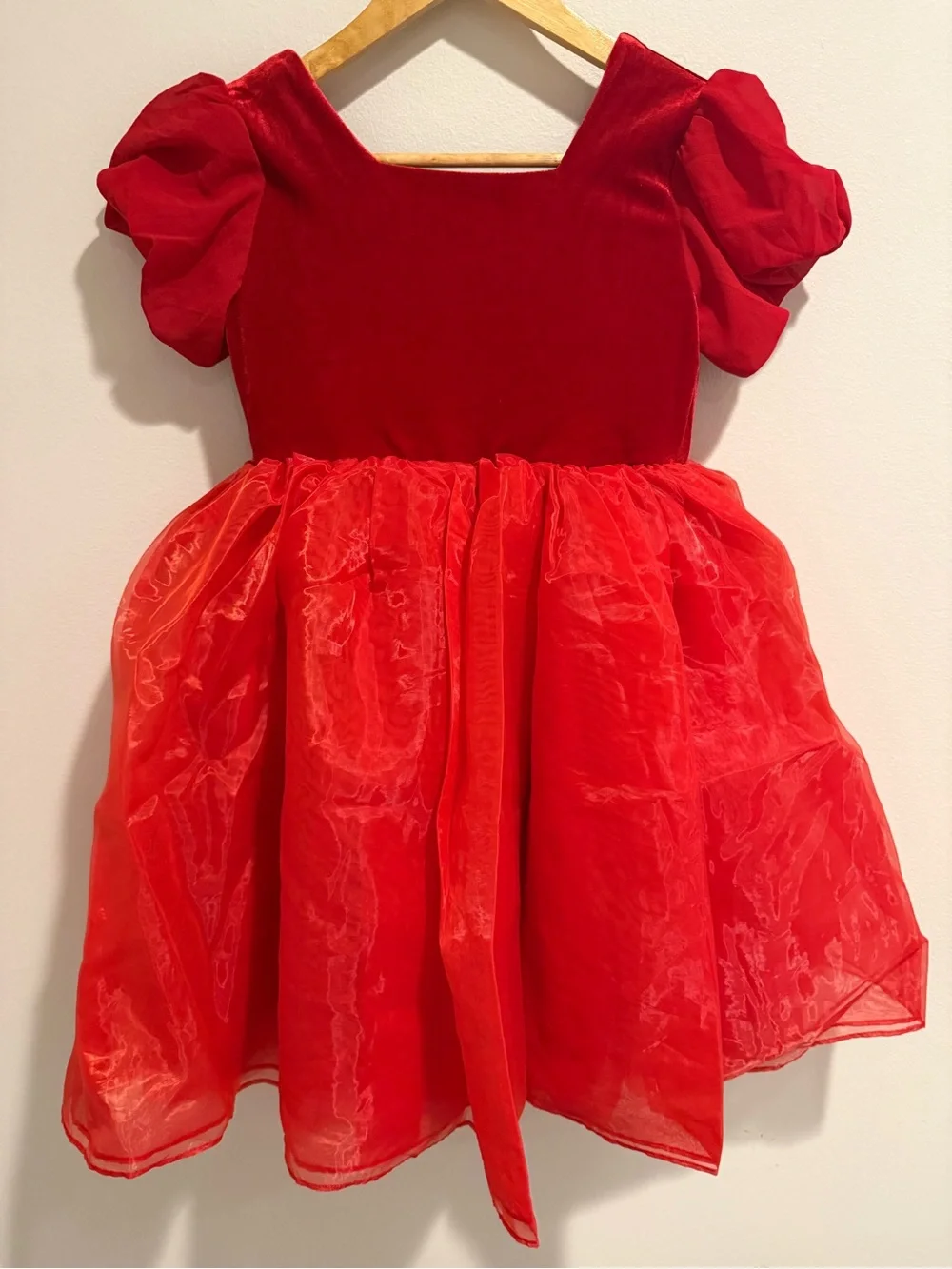 Taylor Joelle Holly Bloom Girls Red Velvet Party Dress Puff Sleeve Organza 10